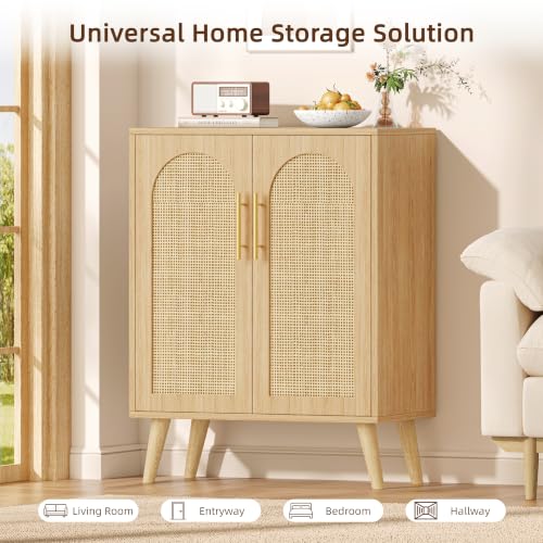 Keehusux Rattan Storage Cabinet with 2 Doors & Adjustable Shelf,