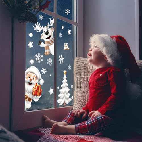 146PCS Christmas Window Clings, Snowflake Stickers for Glass, 3D Xmas Window Christmas Decorations for Home & Holiday Party