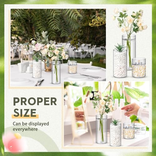 Nuogo 36 Pack Plastic Cylinder Vases 4'', 6'', 8'' Modern Centerpieces