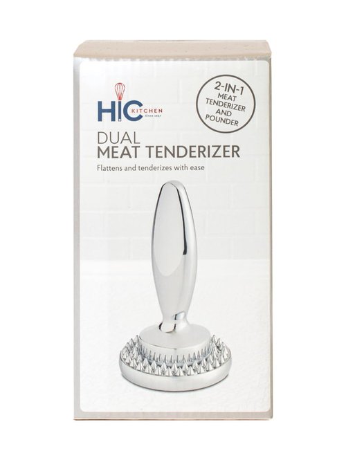HIC Kitchen Dual Sided Meat Tenderizer Marinating Prep Tool, Chrome-Plated Zinc, 835 Grams, For Flattening Cutlets And Tenderizing Meat