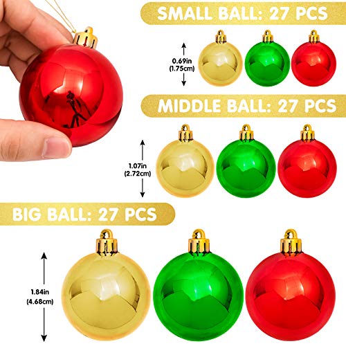 Whaline 6ft Red Green Gold Shatterproof Christmas Ball Garland 81-Piece Indoor/Outdoor