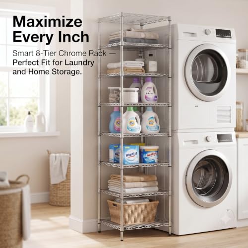 78.8-Inch Heavy Duty Wire Shelving Rack - 8 Tier Chrome Storage Unit