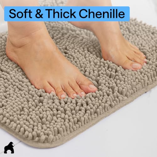 Gorilla Grip 2-Piece Bathroom Rug Set Beige 30x20 & Oval 24x19.5 Chenille Absorbent