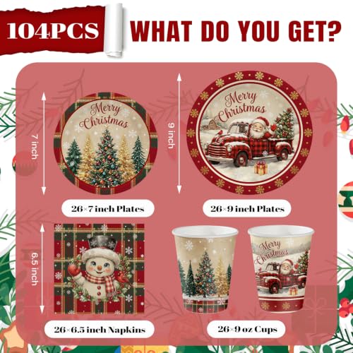 Hiboss Christmas Party Supplies 104 pcs Santa & Snowman Disposable Tableware - Variation 03