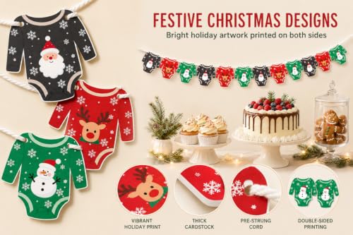 ALISSAR Christmas Baby Shower Decorations Onesie Banner Garland-12
