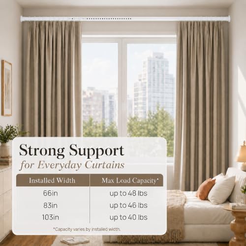 ALLZONE Heavy Duty Tension Curtain Rod 66-120 Inches White No Drilling