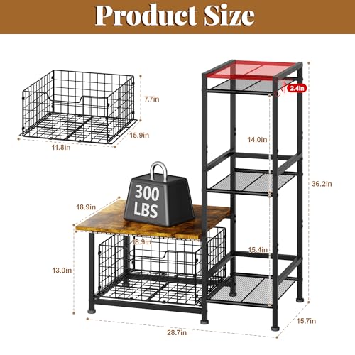 Mini Fridge Stand with Drawer and Storage, Rustic Kitchen Organizer