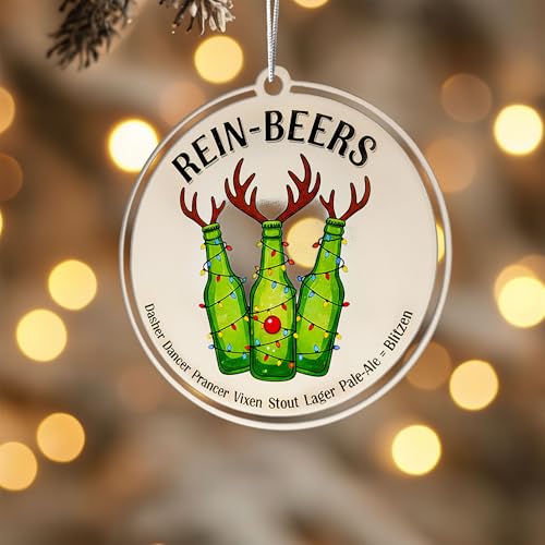 LINHARA Rein-Beers Beer Ornament Acrylic Suncatcher for Christmas Tree Funny Holiday Decor