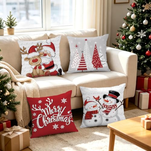 Christmas Velvet Throw Pillow Covers Set of 4 18x18 Inches Holiday Decor