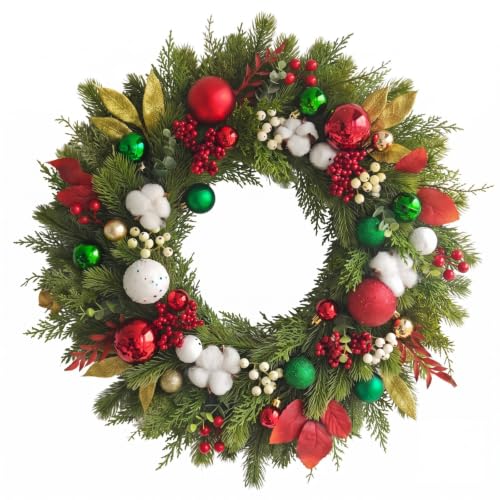 24 Inch Christmas Wreath - Holiday Xmas Decor for Front Door & Wall