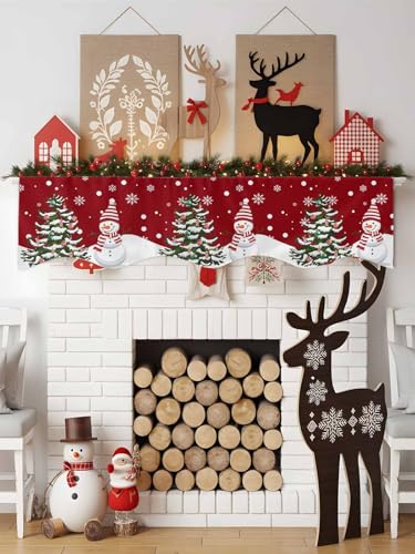 Victoroes 70 x 17 Inch Snowman Christmas Mantle Scarf for Fireplace & Holiday Decor