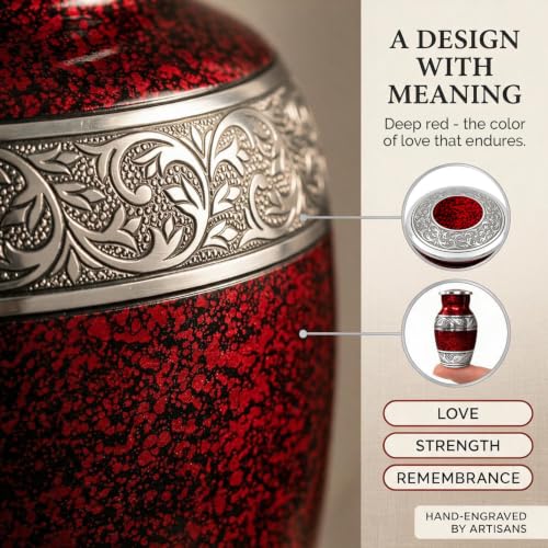 Solace Forever Red Cremation Urn Set of 6 for Adults - Includes Large & Keepsake Urns + Necklace