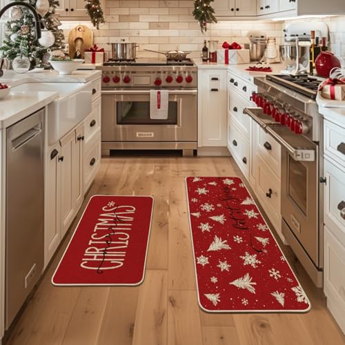 Artoid Mode Christmas Snowflake Kitchen Mats Set of 2 24x35 & 24x59 Inches Red