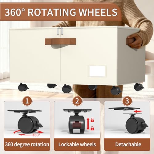 Foyego 2-Pack Beige Shoe Organizer for Closet with Wheels, 25.5 x 17 x 12.5 inches