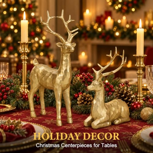 Gold Reindeer Christmas Decor Set (7PCS) – Gold Variation, Decostatue