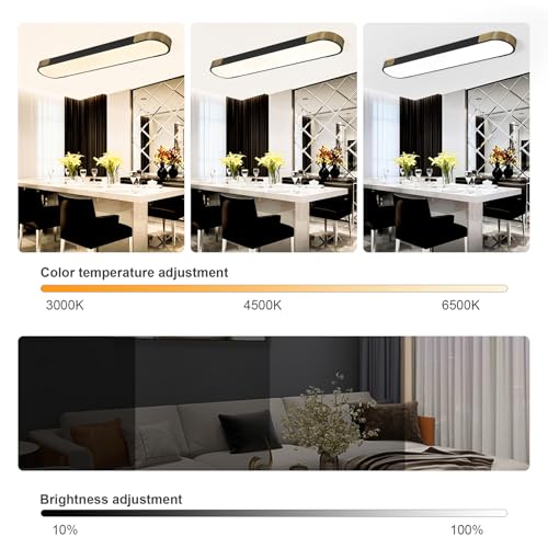 Tioolo Black and Gold Dimmable 4FT LED Ceiling Light with Remote for Kitchen & Home