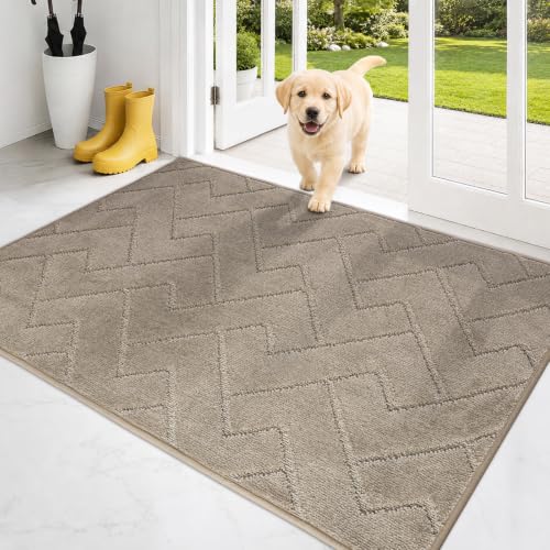 Indoor Entrance Door Mat - Dirt Trapping, Taupe, 32x47 Inches - Low Profile, Non-Slip, Pet Friendly