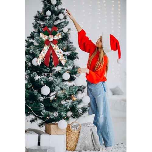 Large Christmas Bow for Wreath, 11.42 in 20.86 in Gingerbread Cookies & Candy Canes Ivory Wired Craft Bow for Christmas Tree, Gift Wrapping, Holiday Home Decor