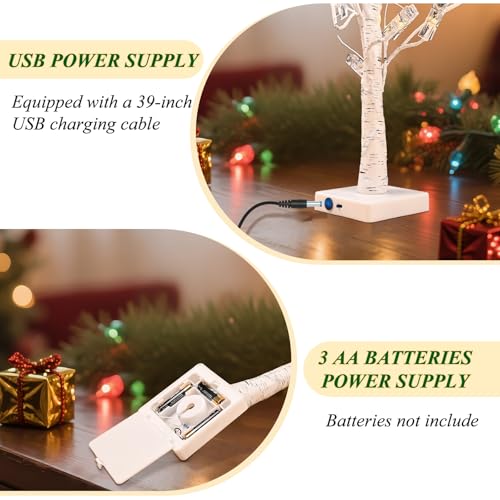 2FT White Birch Tree Gift Holder with LED Lights & Clips for Events