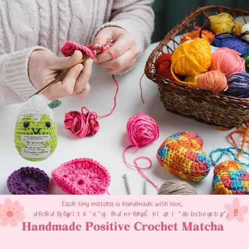 Positive Vibes Crochet Matcha Pal - Uplifting Affirmation Gift for Women,Bestie & Coworkers,Inspirational Christmas Stocking Stuffer