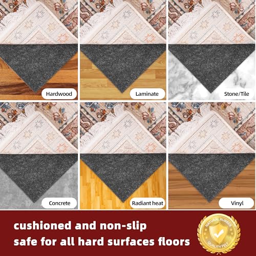 BAGAIL 8x10 Ft Felt Rug Pad with Natural Rubber Backing, Cushioned Non-Slip Floor Protector, 1/4" Thick