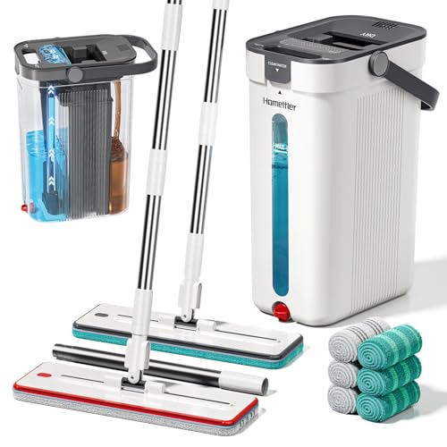 HoMettler White Dual Mop & Bucket System with Microfiber Pads & Extendable Handles