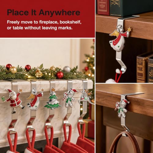 XENTUMI Colorful Set of 5 Reusable Christmas Stocking Holders for Mantle No-Damage Xmas Hooks