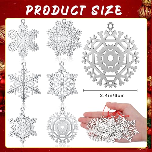 Threehoney 6 Pcs Metal Snowflake Ornaments for Christmas Tree Decor - Pewter Holiday Decorations