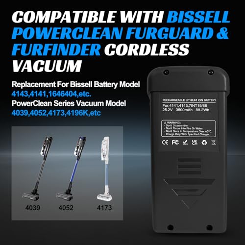 Gray Battery for Bissell PowerClean FurGuard & FurFinder Cordless Vacuum Replacement 4143 4141
