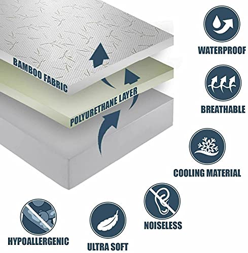 Bamboo Mattress Protector with Zipper - 100% Waterproof Queen Size