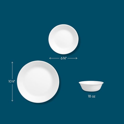Corelle Vitrelle 18-Piece Dinnerware Set - Chip Resistant & Lightweight | Winter Frost White