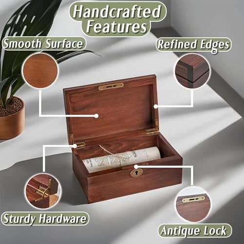 Vintage Wooden Keepsake Storage Boxes with Lockable Hinged Lids - 2 Pack