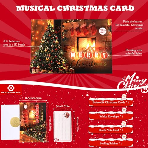 Ecloverlife Christmas Music & Lights Pop-Up Card with Envelope - Holiday Greetings