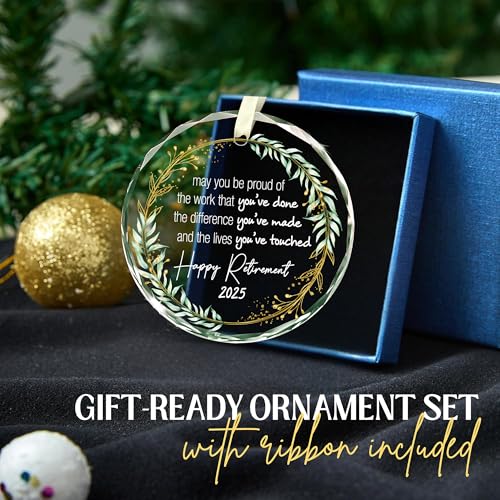 Retirement Ornament 2025 - May You Be Proud of The Work You Do - Retirement Gifts for Women, Men 2025, Retired Glass Ornament 2025 for Teacher, Nurse, Coworker, Boss, Christmas Keepsake Gift