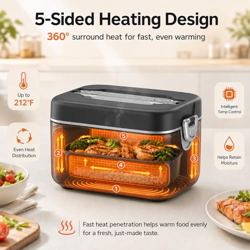 Dark Gray 1.2L Self-Heating Lunch Box for Adults - Portable Food Warmer