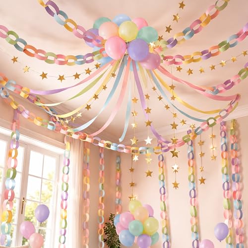 Pastel Birthday Decorations Kit with Paper Chain Garland - Gleebixi