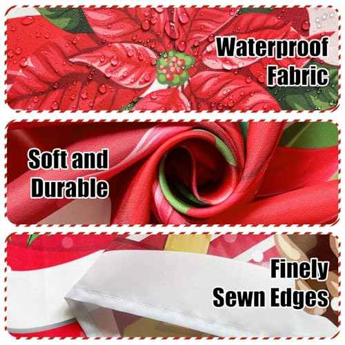 Merry Christmas Gnome Shower Curtain, Winter Xmas Tree Snow Home Holiday Bathroom Decor, Polyester Cloth Fabric Bath Curtain with 12 Hooks 72" W x 72" L Red