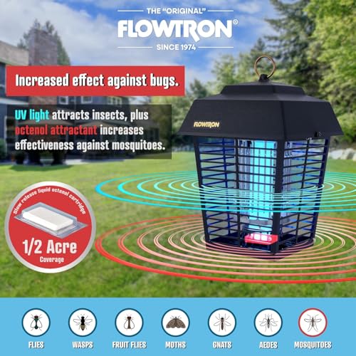 Flowtron Midnight Black Electric Bug Zapper 1/2 Acre Outdoor 15W UV 5600V