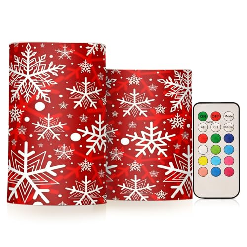 ALAZA Snowflakes Christmas Flameless Candles Set of 2 with Remote & Timer