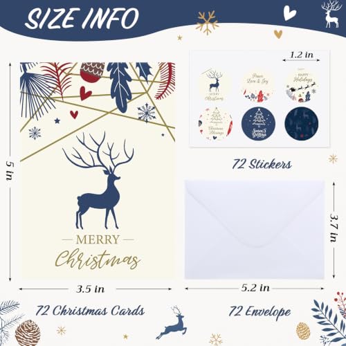 Gueevin 72 Pcs Reindeer Christmas Cards Bulk with Envelopes & Stickers - Variation: Reindeer