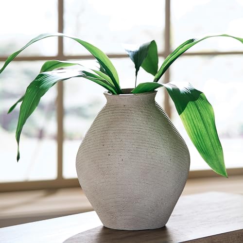 Signature Design by Ashley 12-Inch Tan Ribbed Resin Decorative Vase - Handcrafted Look