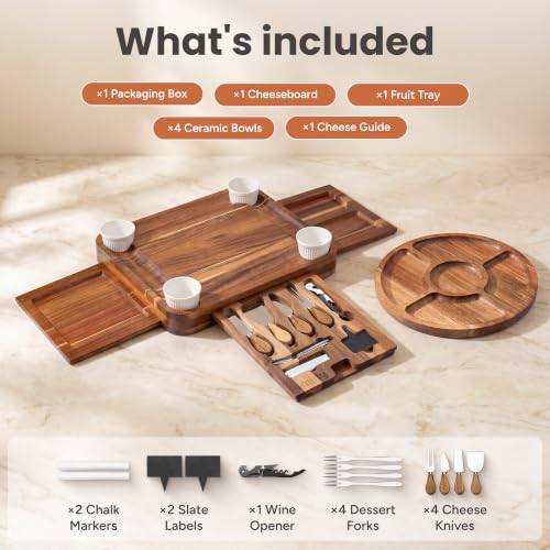 Large Acacia Charcuterie Boards Set 15.7 x 13.3 Inches with Accessories