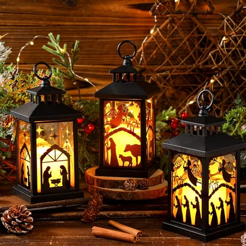Nativity Scene LED Christmas Lanterns – 3 Pack Hanging Candles
