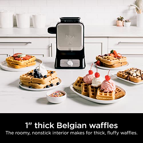 Belgian Waffle Maker with 5 Shade Settings, Vertical Design, Nonstick Interior
