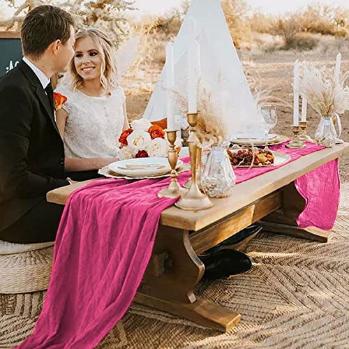 FANPROMS 10 Pack Pink Cheesecloth Table Runners 35x120 Inch Boho Wedding Decor