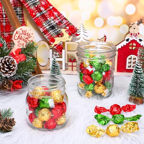 Whaline 300Pcs Christmas Foil Candy Wrappers 3.9 x 3.9 Inch in Red, Green & Gold