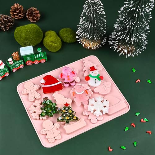 JHYlilia 3Pcs Xmas Pink Silicone Cookie Molds – 26 Cavities Holiday Candy & Chocolate Molds