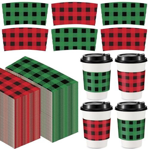 Christmas Coffee Cup Sleeves 200 Pcs Buffalo Plaid Red & Green