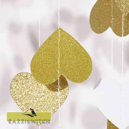 Gold Wedding Engagement Party Decorations: Champagne Glitter Hearts Banner Garland Streamers Backdrop for Bachelorette Bridal Baby Shower Anniversary Birthday Christmas Valentines Day D?cor - 52 Ft