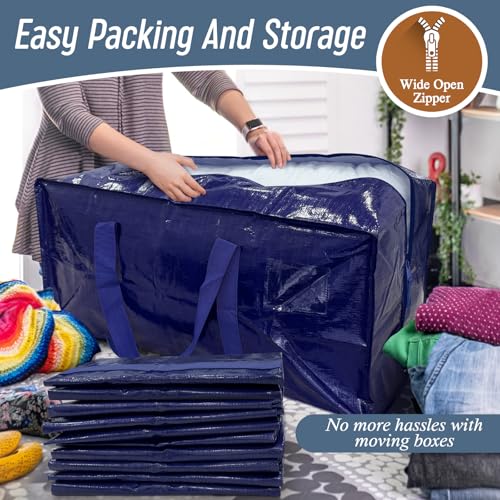 Dark Blue Heavy Duty Moving Bags 12 Pack with Strong Zipper & Handles